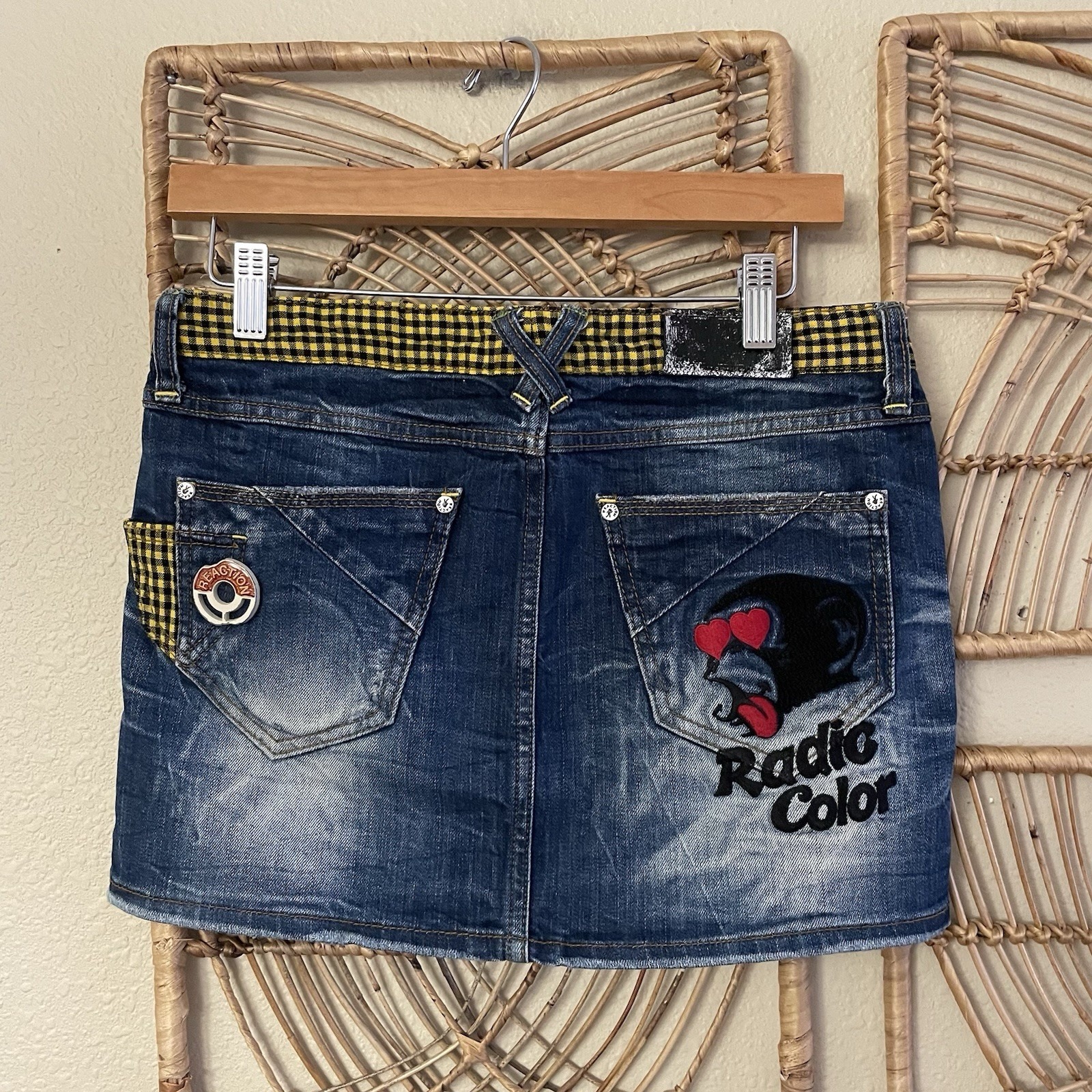 Vintage Y2k Radic Color Embroidered Skirt Chimp Kawaii Japanese Denim Sz M B22
